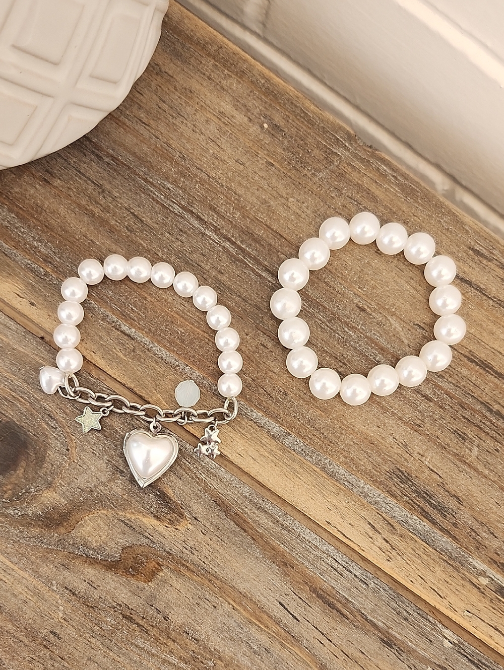 Pearl Bracelet Set with Heart Locket